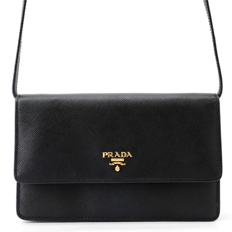 プラダ ショルダーウォレット サフィアーノレザー ロゴ 1M1361 PRADA 財布 黒