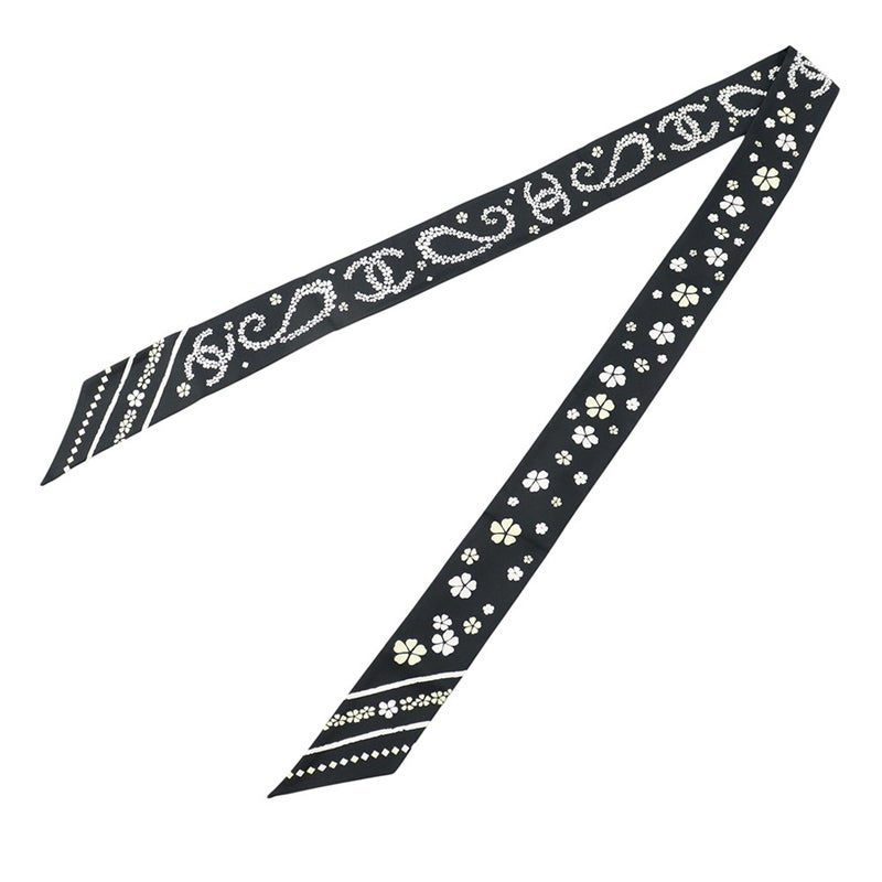 シャネル スカーフ ココマーク フラワー シルク 26B CHANEL 黒 白