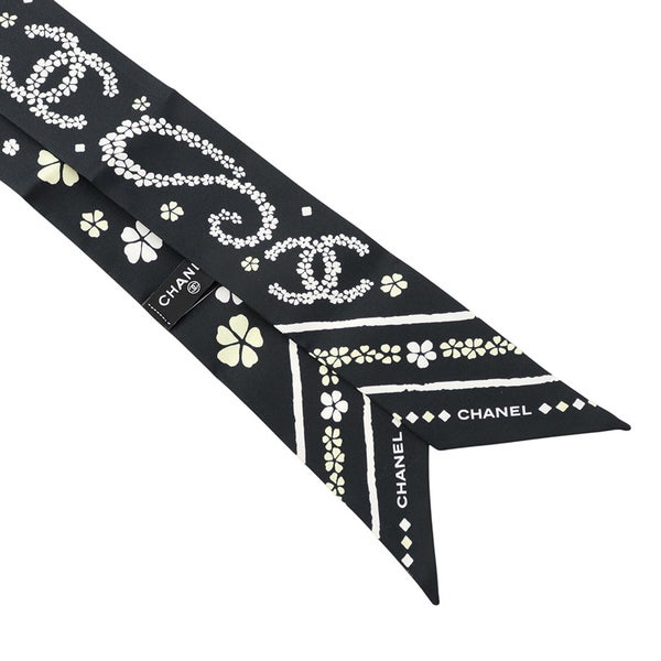 シャネル スカーフ ココマーク フラワー シルク 26B CHANEL 黒 白
