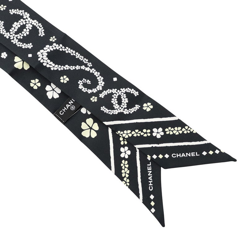 シャネル スカーフ ココマーク フラワー シルク 26B CHANEL 黒 白