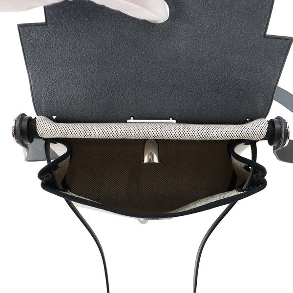 エルメス ショルダーバッグ エールバッグジップ ミニ エクリュ/ブラック/シルバー金具 トワルアッシュ/ヴァッシュハンター G刻印 黒