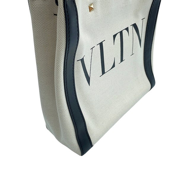 ヴァレンティノ・ガラヴァーニ ハンドバッグ VLTNロゴ ロックスタッズ キャンバス/レザー VALENTINO 黒