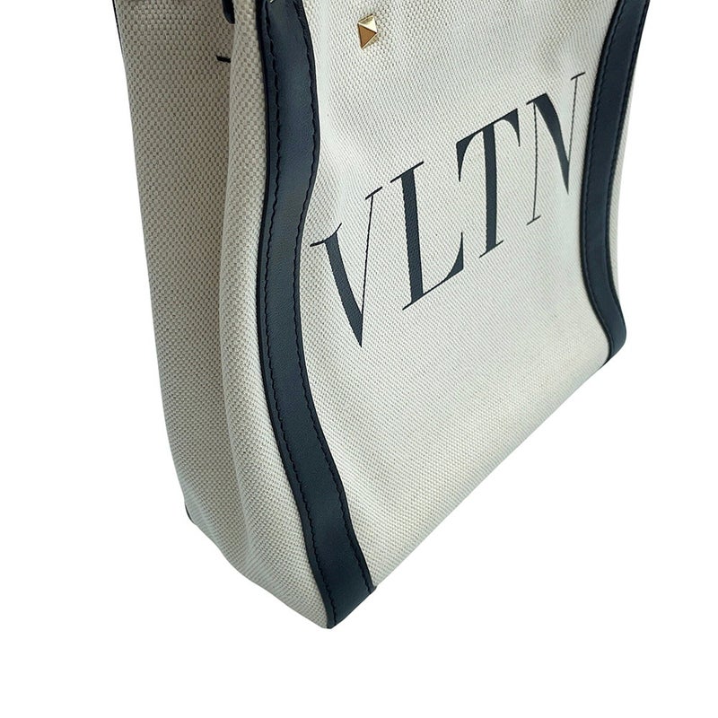 ヴァレンティノ・ガラヴァーニ ハンドバッグ VLTNロゴ ロックスタッズ キャンバス/レザー VALENTINO 黒