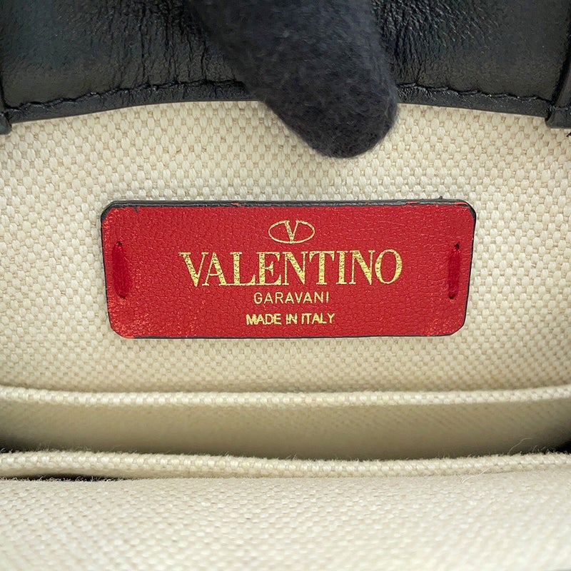ヴァレンティノ・ガラヴァーニ ハンドバッグ VLTNロゴ ロックスタッズ キャンバス/レザー VALENTINO 黒