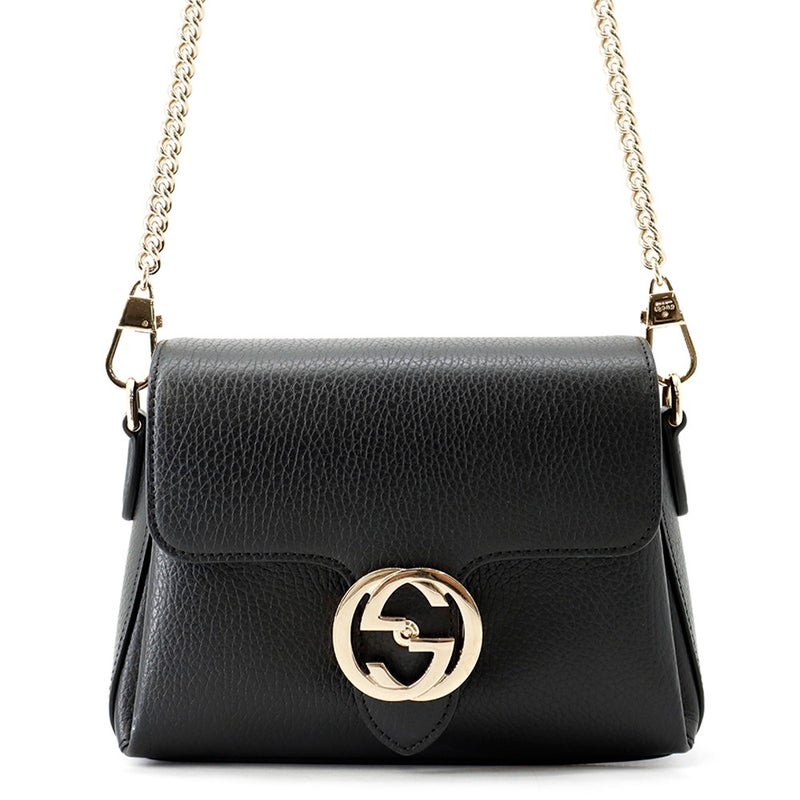 グッチ チェーンショルダーバッグ インターロッキングG レザー 607720 GUCCI バッグ 黒 アウトレット品