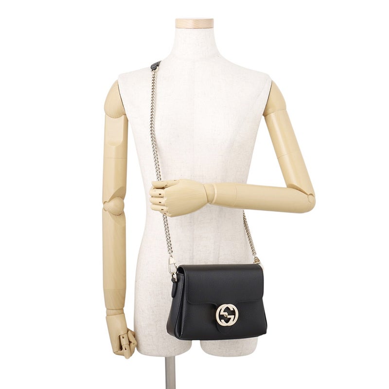 グッチ チェーンショルダーバッグ インターロッキングG レザー 607720 GUCCI バッグ 黒 アウトレット品