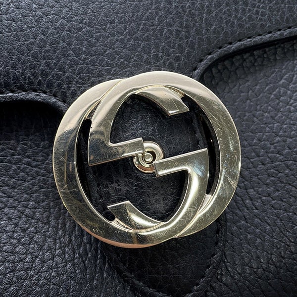 グッチ チェーンショルダーバッグ インターロッキングG レザー 607720 GUCCI バッグ 黒 アウトレット品