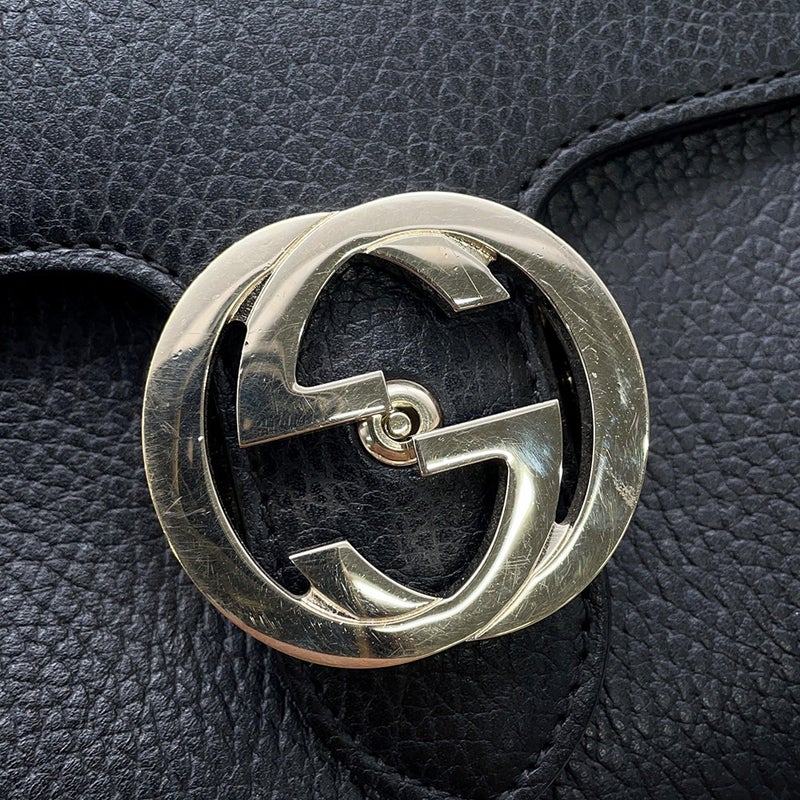 グッチ チェーンショルダーバッグ インターロッキングG レザー 607720 GUCCI バッグ 黒 アウトレット品