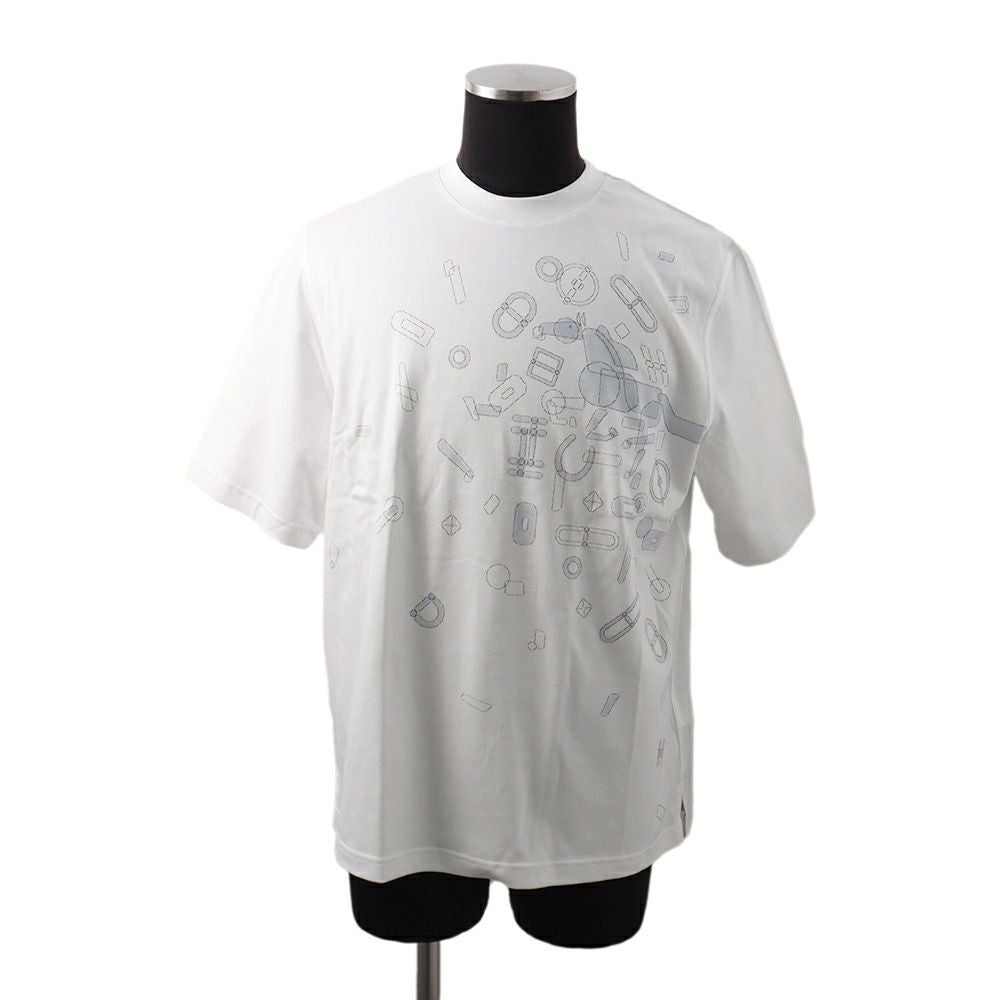 新品未使用　HERMÈS ホワイト Tシャツ HERMES（エルメス） 半袖Tシャツ ステッチ Sサイズ コットン ホワイト