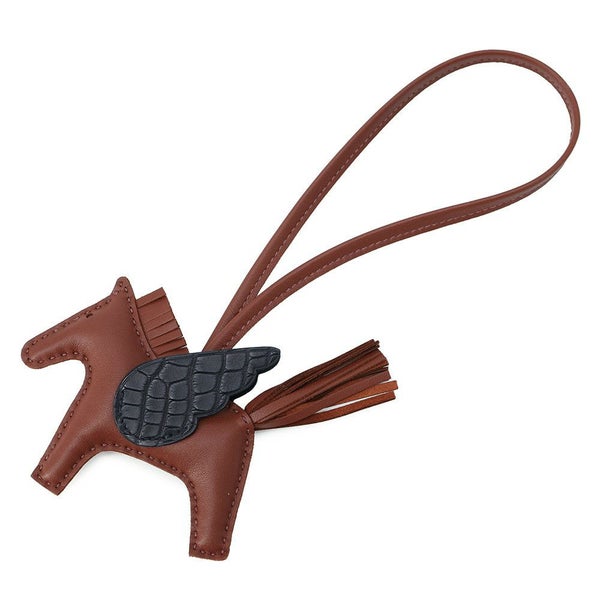 エルメス バッグチャーム ロデオPM ペガサス タッチ シエンヌ/ブラック ラムスキン/アリゲーターマット W刻印 HERMES 黒