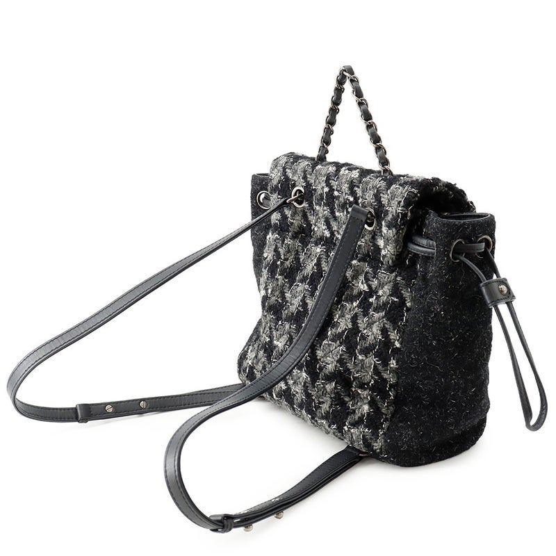 シャネル リュック ココマーク チェーンリュック ツイード CHANEL バッグ バックパック 黒