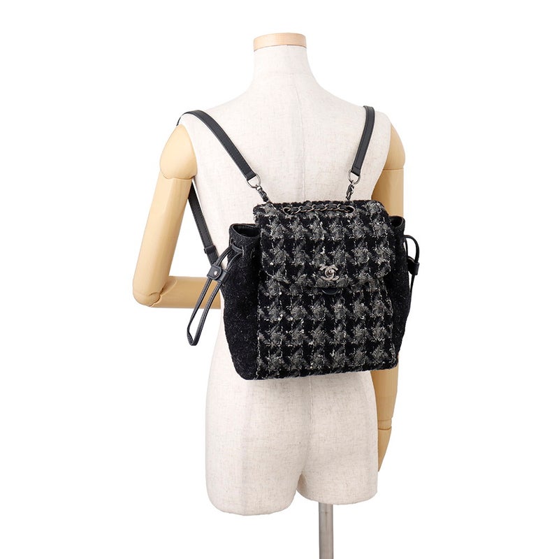 シャネル リュック ココマーク チェーンリュック ツイード CHANEL バッグ バックパック 黒