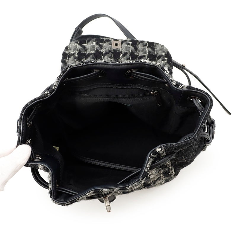 シャネル リュック ココマーク チェーンリュック ツイード CHANEL バッグ バックパック 黒
