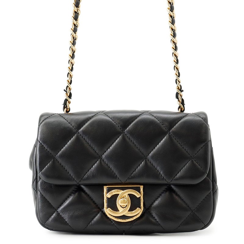 シャネル チェーンショルダーバッグ マトラッセ ココマーク スモールフラップバッグ ラムスキン AS2473 CHANEL 黒