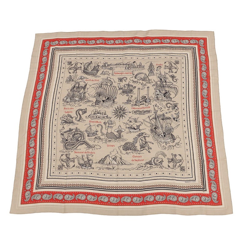 エルメス ストール カレ140 カレジェアン 船乗りのタトゥー・バンダナ TATOUAGES MARINS BANDANA カシミヤ シルク 2024年春夏