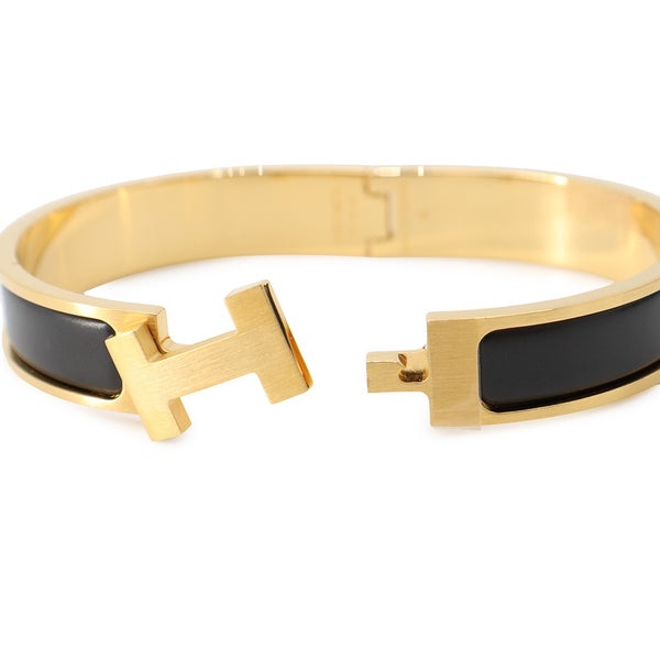 エルメス ブレスレット クリックHH ブラック/ゴールド金具 HERMES バングル アクセサリー 黒