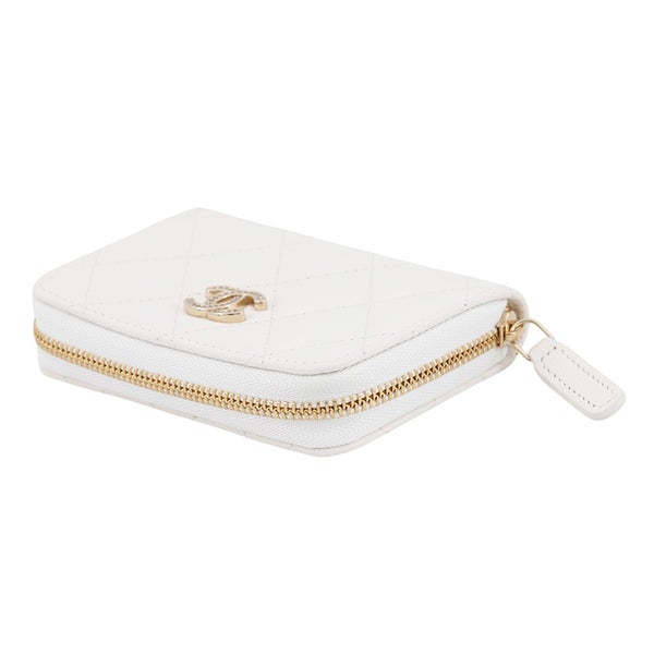 シャネル コインケース ラインストーン マトラッセ ココマーク クラシック ジップコインパース キャビアスキン AP0216 CHANEL 白