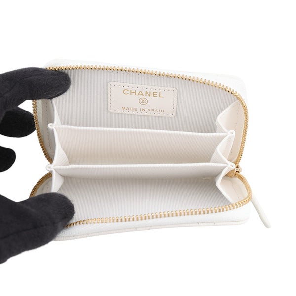 シャネル コインケース ラインストーン マトラッセ ココマーク クラシック ジップコインパース キャビアスキン AP0216 CHANEL 白