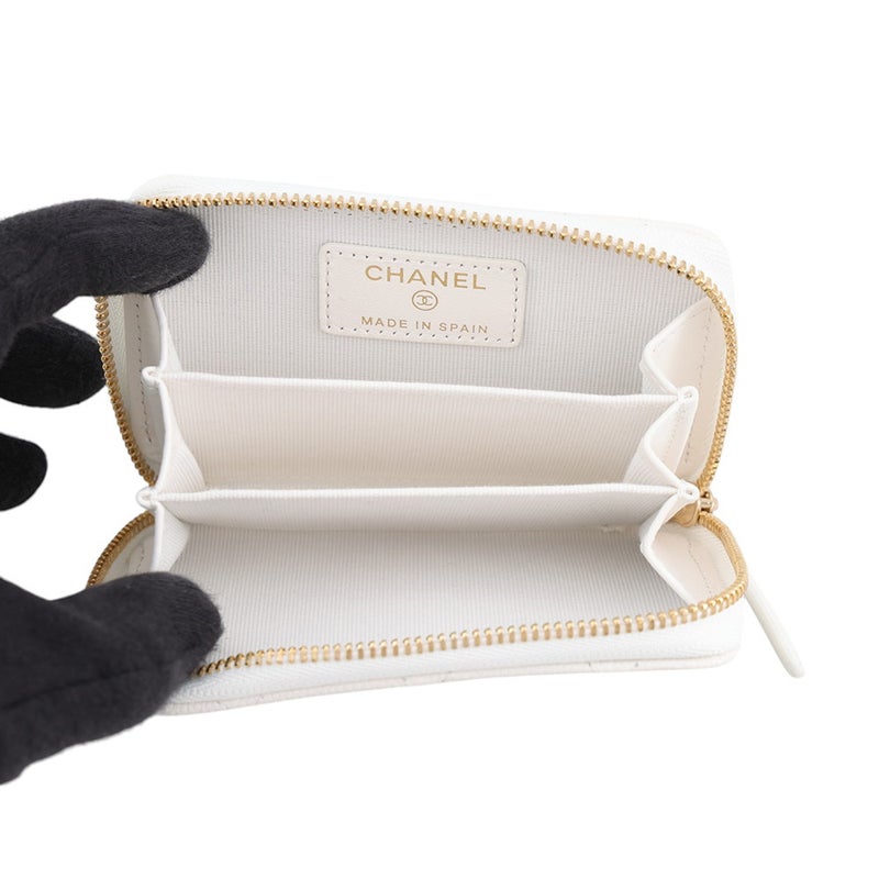 シャネル コインケース ラインストーン マトラッセ ココマーク クラシック ジップコインパース キャビアスキン AP0216 CHANEL 白