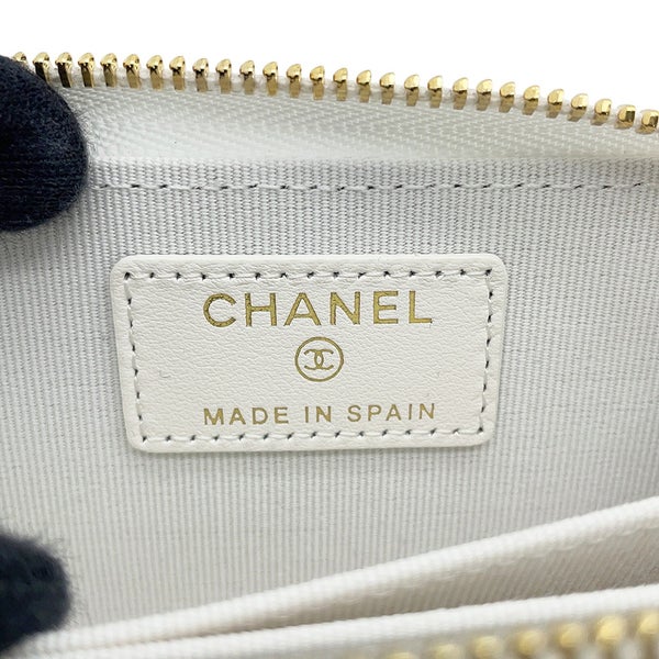 シャネル コインケース ラインストーン マトラッセ ココマーク クラシック ジップコインパース キャビアスキン AP0216 CHANEL 白