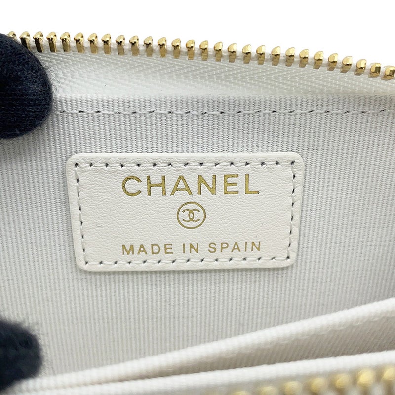 シャネル コインケース ラインストーン マトラッセ ココマーク クラシック ジップコインパース キャビアスキン AP0216 CHANEL 白