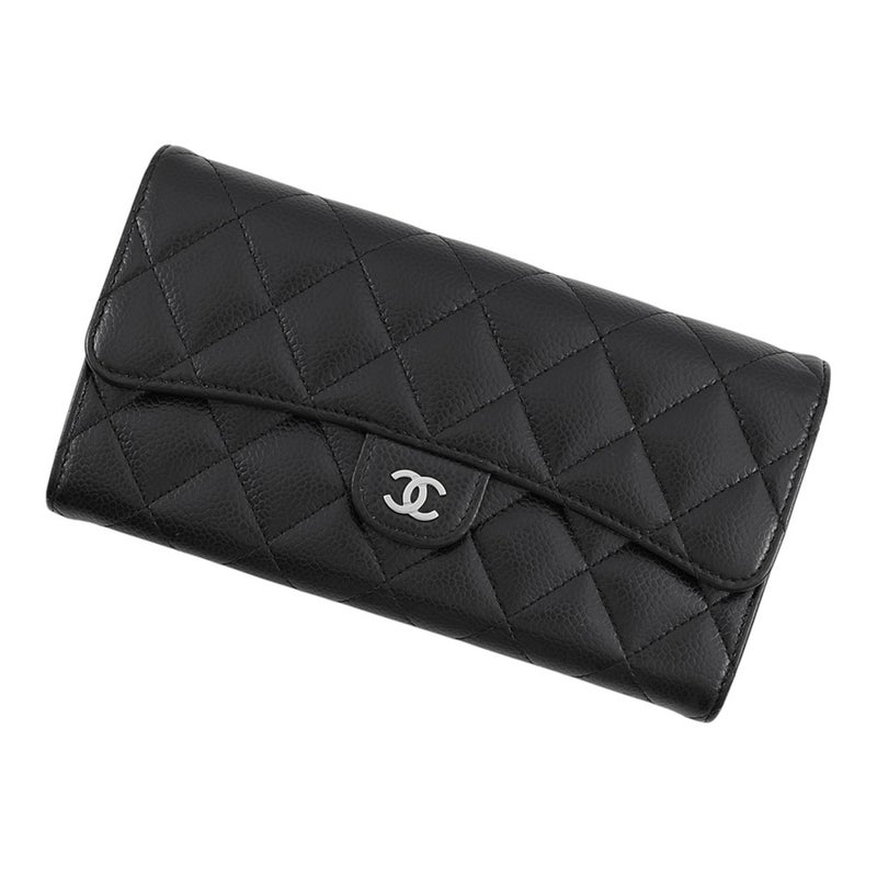 シャネル 長財布 クラシック ロング フラップ ウォレット マトラッセ ココマーク キャビアスキン AP0241 CHANEL 黒