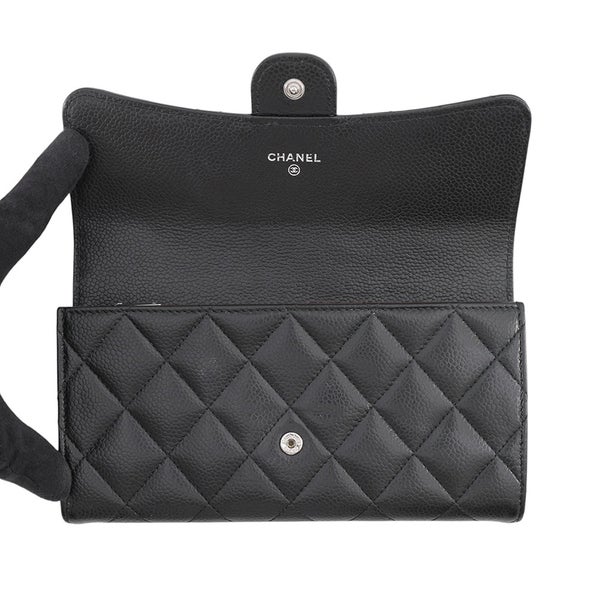 シャネル 長財布 クラシック ロング フラップ ウォレット マトラッセ ココマーク キャビアスキン AP0241 CHANEL 黒
