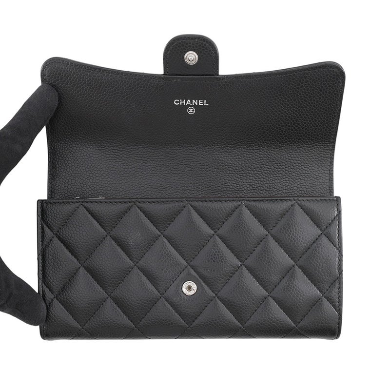 シャネル 長財布 クラシック ロング フラップ ウォレット マトラッセ ココマーク キャビアスキン AP0241 CHANEL 黒