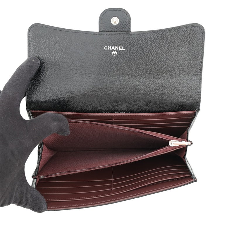 シャネル 長財布 クラシック ロング フラップ ウォレット マトラッセ ココマーク キャビアスキン AP0241 CHANEL 黒