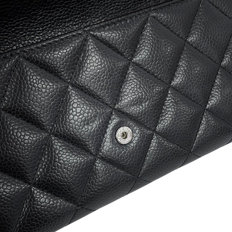 シャネル 長財布 クラシック ロング フラップ ウォレット マトラッセ ココマーク キャビアスキン AP0241 CHANEL 黒