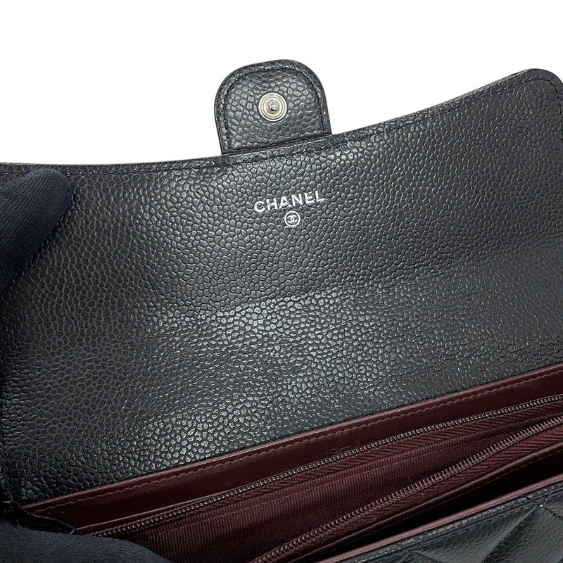 シャネル 長財布 クラシック ロング フラップ ウォレット マトラッセ ココマーク キャビアスキン AP0241 CHANEL 黒