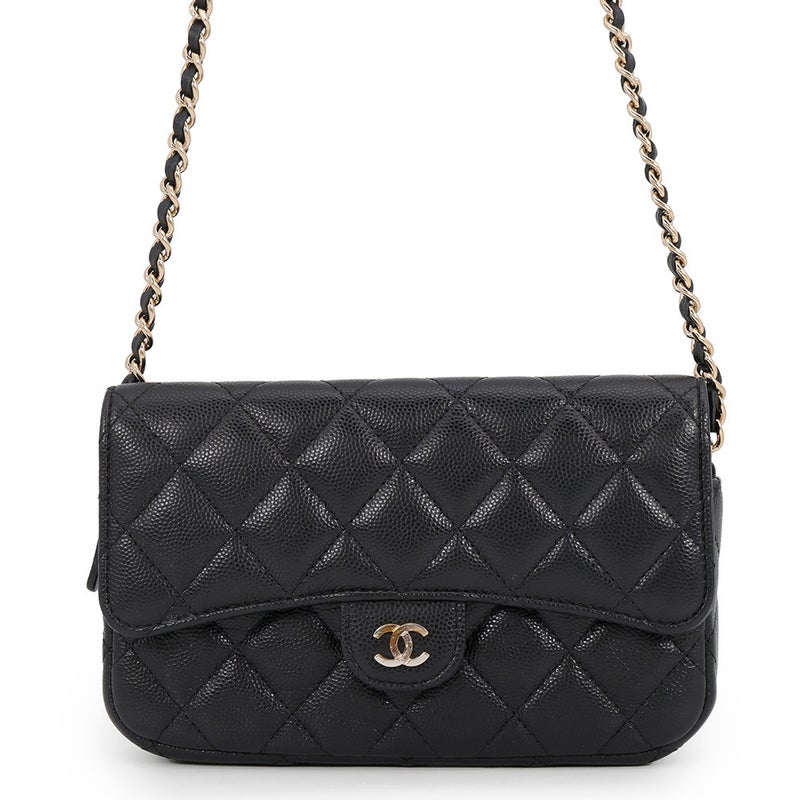 シャネル チェーンショルダーバッグ フラップ フォンケース マトラッセ ココマーク キャビアスキン AP2096 CHANEL 黒
