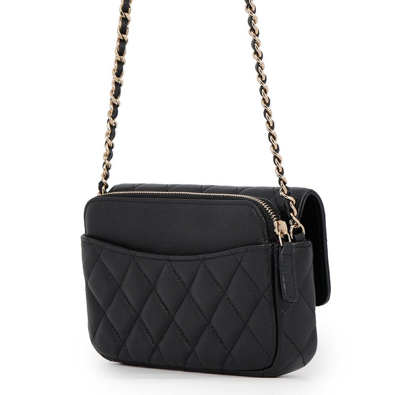 シャネル チェーンショルダーバッグ フラップ フォンケース マトラッセ ココマーク キャビアスキン AP2096 CHANEL 黒