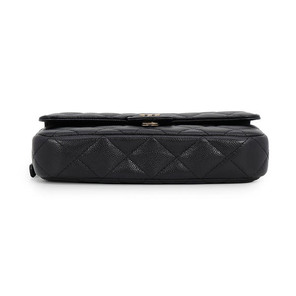 シャネル チェーンショルダーバッグ フラップ フォンケース マトラッセ ココマーク キャビアスキン AP2096 CHANEL 黒