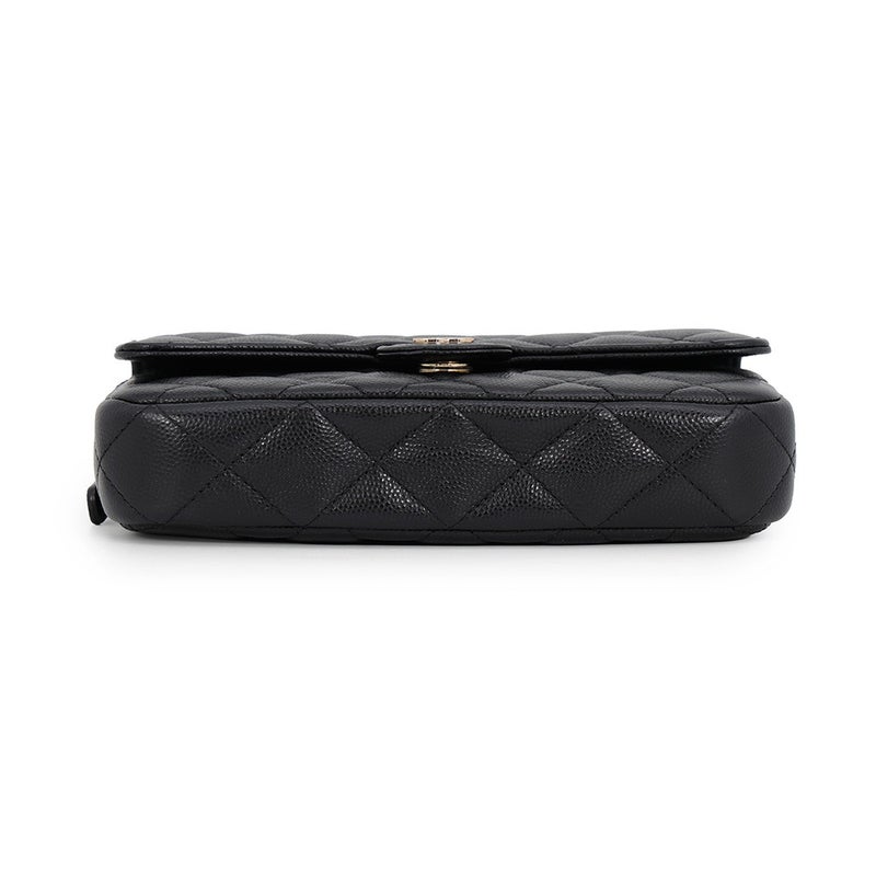 シャネル チェーンショルダーバッグ フラップ フォンケース マトラッセ ココマーク キャビアスキン AP2096 CHANEL 黒