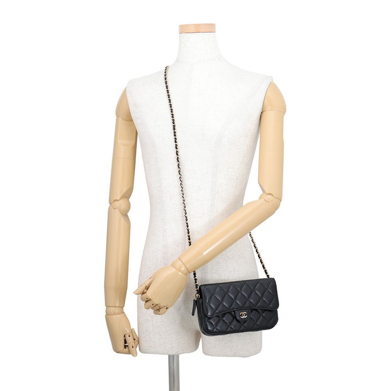 シャネル チェーンショルダーバッグ フラップ フォンケース マトラッセ ココマーク キャビアスキン AP2096 CHANEL 黒