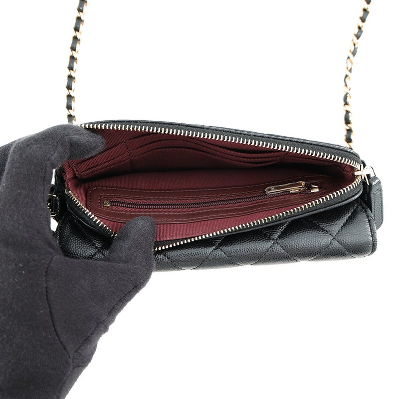 シャネル チェーンショルダーバッグ フラップ フォンケース マトラッセ ココマーク キャビアスキン AP2096 CHANEL 黒