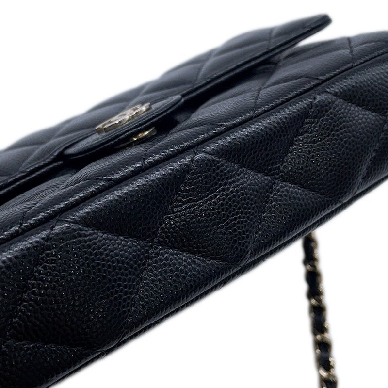 シャネル チェーンショルダーバッグ フラップ フォンケース マトラッセ ココマーク キャビアスキン AP2096 CHANEL 黒