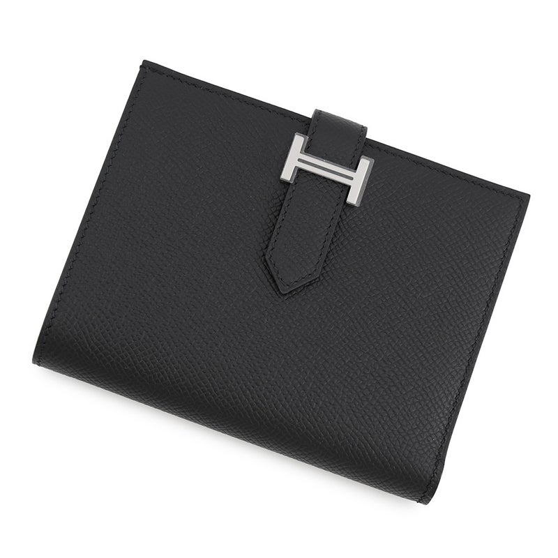 エルメス 二つ折り財布 ベアンコンパクト ブラック/シルバー金具 エプソン K刻印 HERMES 黒