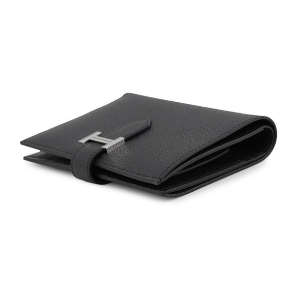 エルメス 二つ折り財布 ベアンコンパクト ブラック/シルバー金具 エプソン K刻印 HERMES 黒