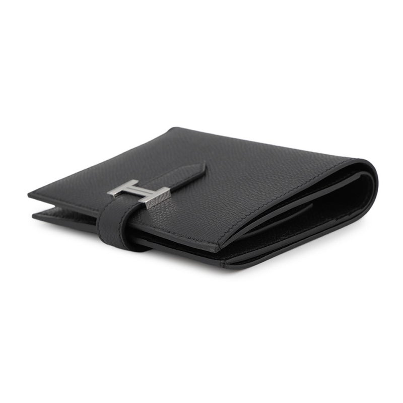 エルメス 二つ折り財布 ベアンコンパクト ブラック/シルバー金具 エプソン K刻印 HERMES 黒