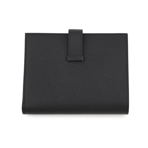 エルメス 二つ折り財布 ベアンコンパクト ブラック/シルバー金具 エプソン K刻印 HERMES 黒