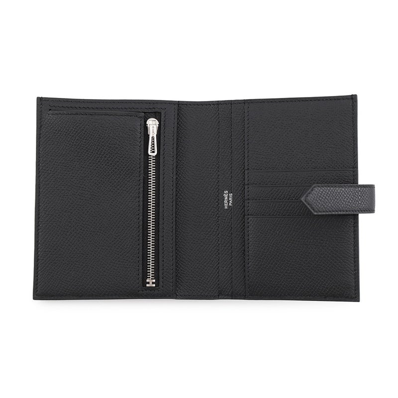 エルメス 二つ折り財布 ベアンコンパクト ブラック/シルバー金具 エプソン K刻印 HERMES 黒