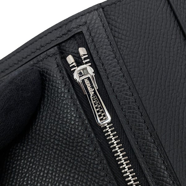 エルメス 二つ折り財布 ベアンコンパクト ブラック/シルバー金具 エプソン K刻印 HERMES 黒