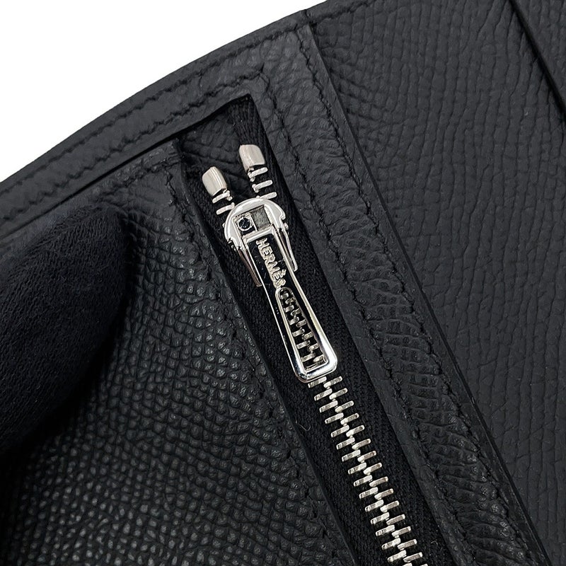 エルメス 二つ折り財布 ベアンコンパクト ブラック/シルバー金具 エプソン K刻印 HERMES 黒
