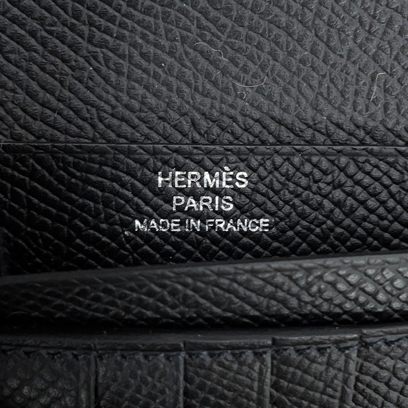 エルメス 二つ折り財布 ベアンコンパクト ブラック/シルバー金具 エプソン K刻印 HERMES 黒