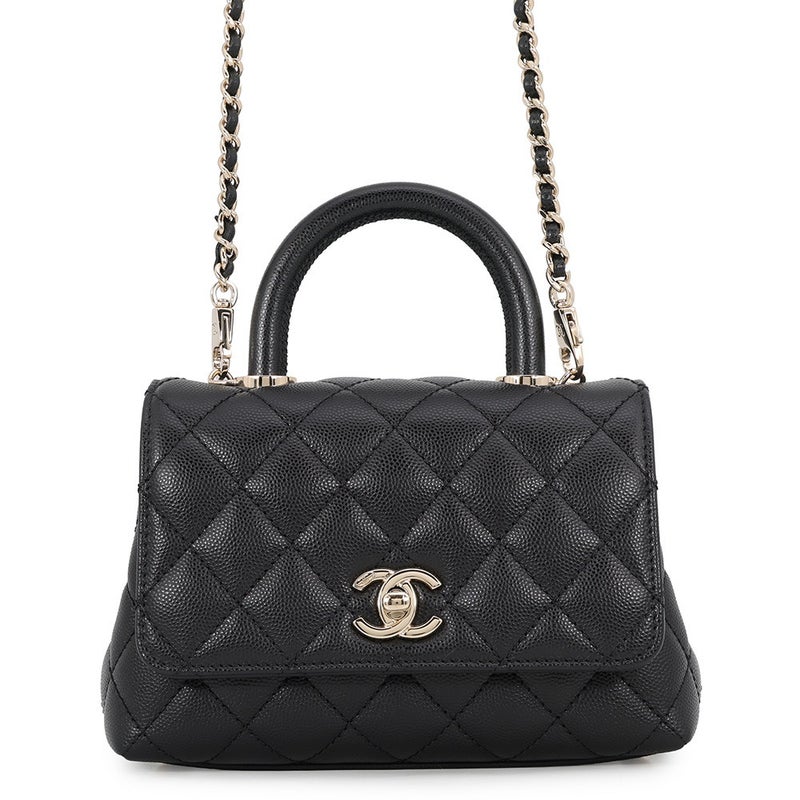 シャネル ハンドバッグ ココマーク トップハンドル XXS フラップ バッグ キャビアスキン AS2215 CHANEL バッグ 2way 黒