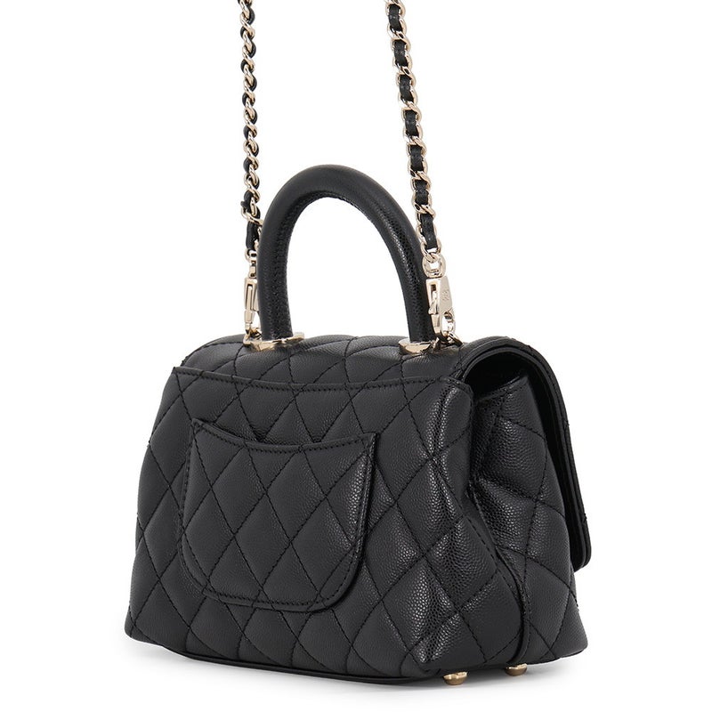 シャネル ハンドバッグ ココマーク トップハンドル XXS フラップ バッグ キャビアスキン AS2215 CHANEL バッグ 2way 黒