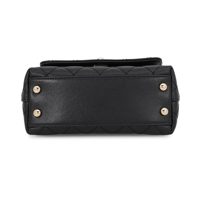シャネル ハンドバッグ ココマーク トップハンドル XXS フラップ バッグ キャビアスキン AS2215 CHANEL バッグ 2way 黒