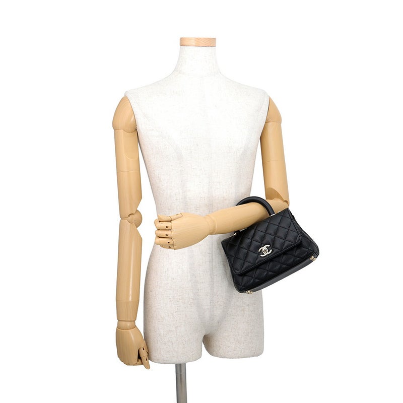 シャネル ハンドバッグ ココマーク トップハンドル XXS フラップ バッグ キャビアスキン AS2215 CHANEL バッグ 2way 黒